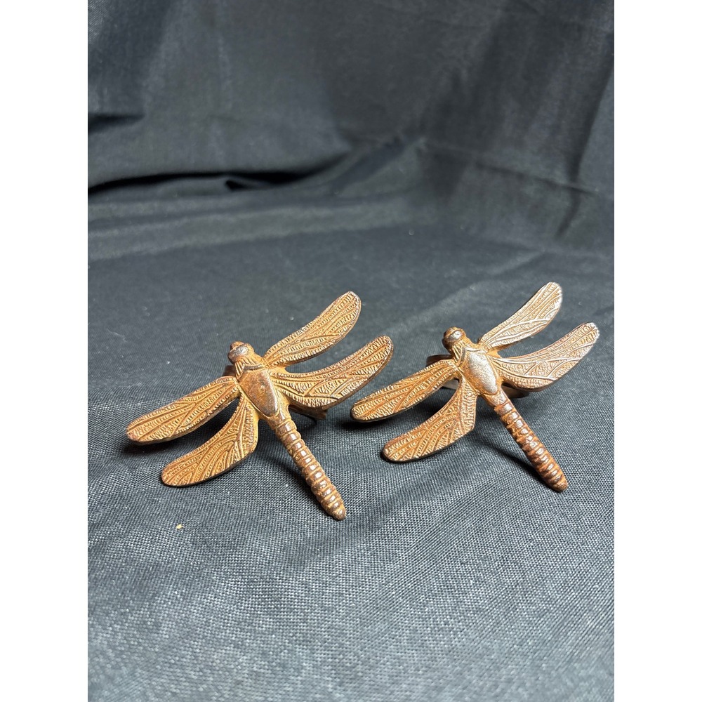 Vintage Bronze Dragonfly Napkin Rings Set of 2 Cast Metal Decorative‎ Tableware